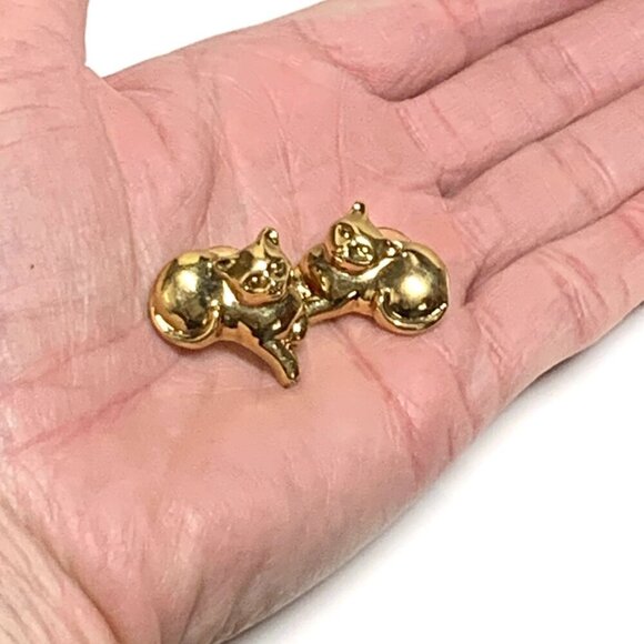 Vintage Cat Themed Gold Tone Post Earrings For Pierced Ears 1.5" - Picture 5 of 5